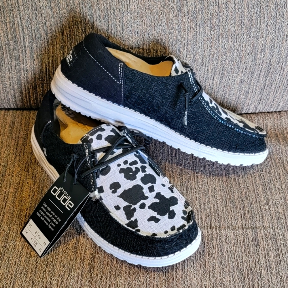 Hey Dudes Black and White Cow Print